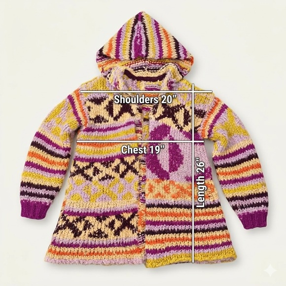 Free People Peggy Cardigan Sunshine Orchid Combo Hooded Boho Sweater S - Picture 11 of 11